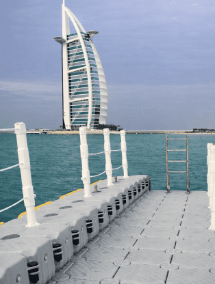 Custom floating dock in front of Burj Al Arab In Dubai